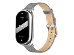 Bracelete para Xiaomi Smart Band 10/9/8 Couro Fivela Prateada Fina Textura de Lichia Cinza XIAOMOYU