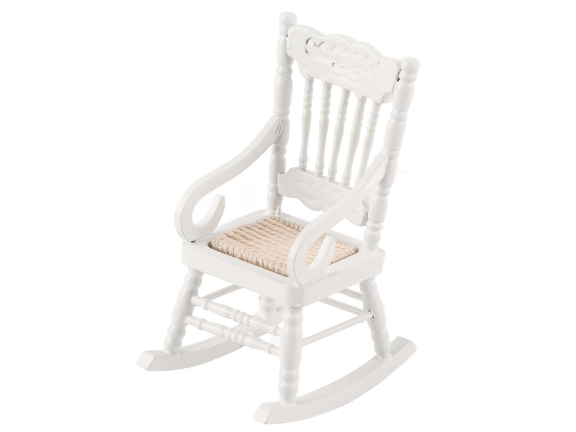 Mali poltrona de Balanço de Madeira Miniatura 1:12 para Casinha de Bonecas Decor Branco