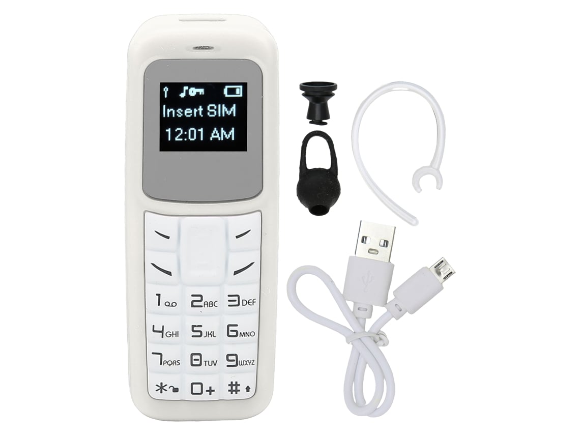 Mini Celular Celular Pequeno Fone De Ouvido Bluetooth Discador Com Gancho De Orelha Suporte Sim 0,66 Polegadas Branco