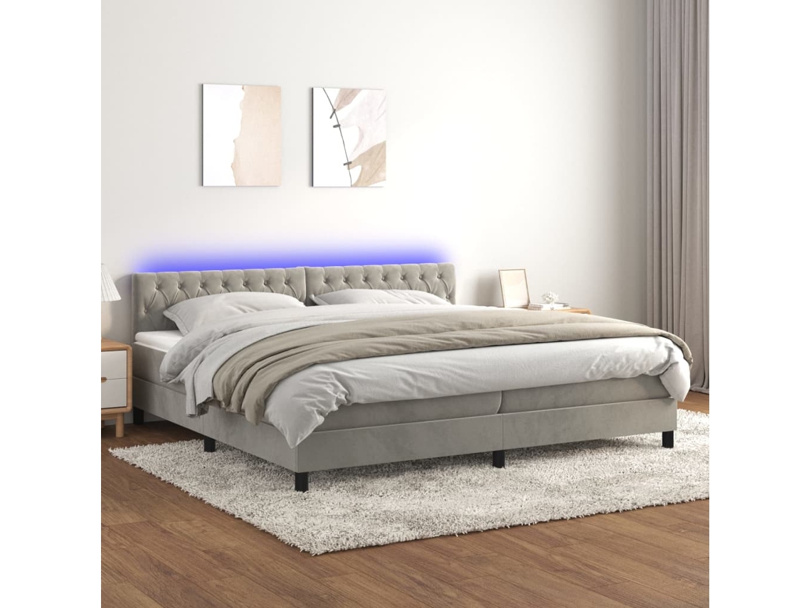 Vidaxl Cama Box Spring C/ Colchão/led 200x200 Cm Veludo Cinzento-claro