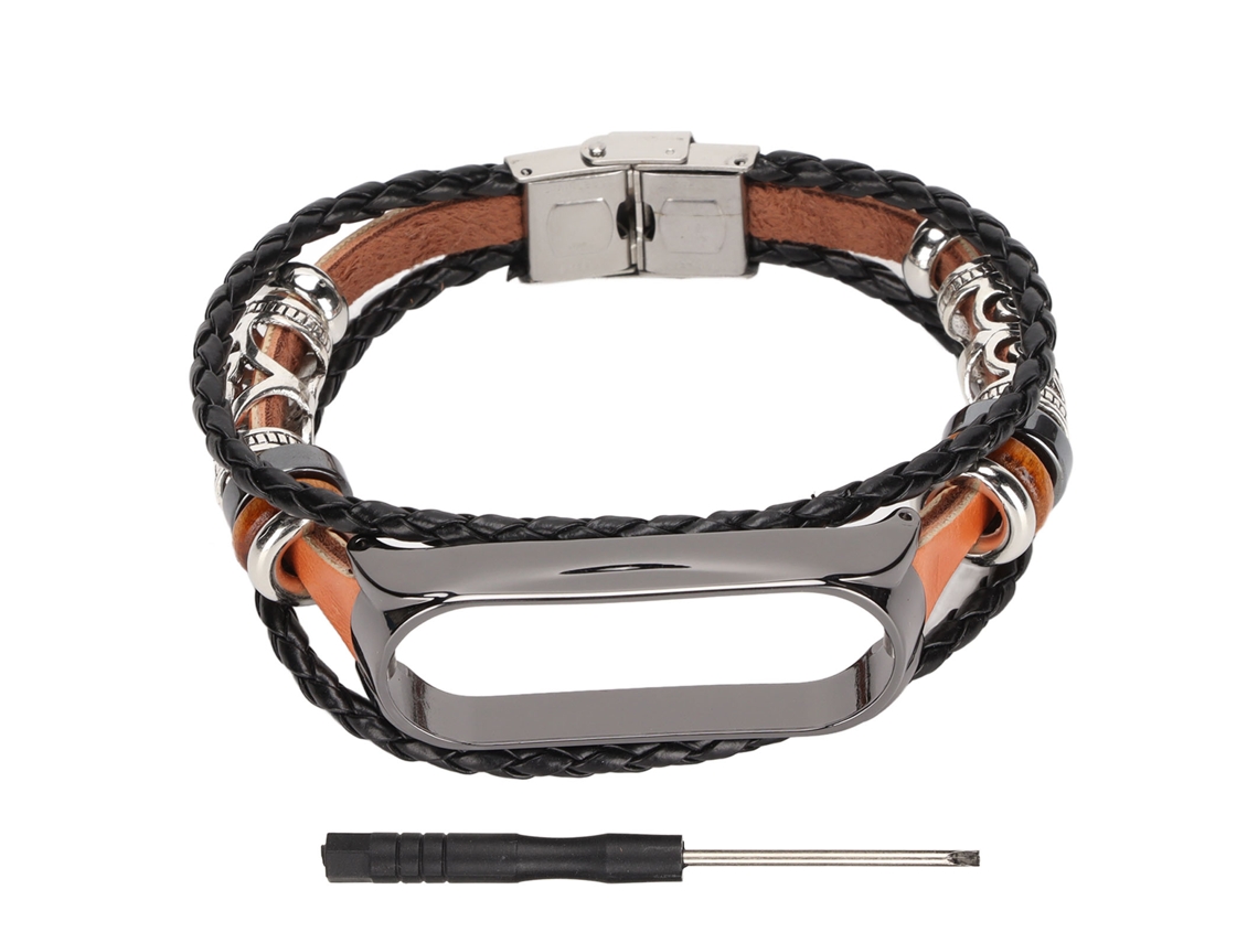 Pulseira de couro trançado para Xiaomi Mi Band 6/5 NFC