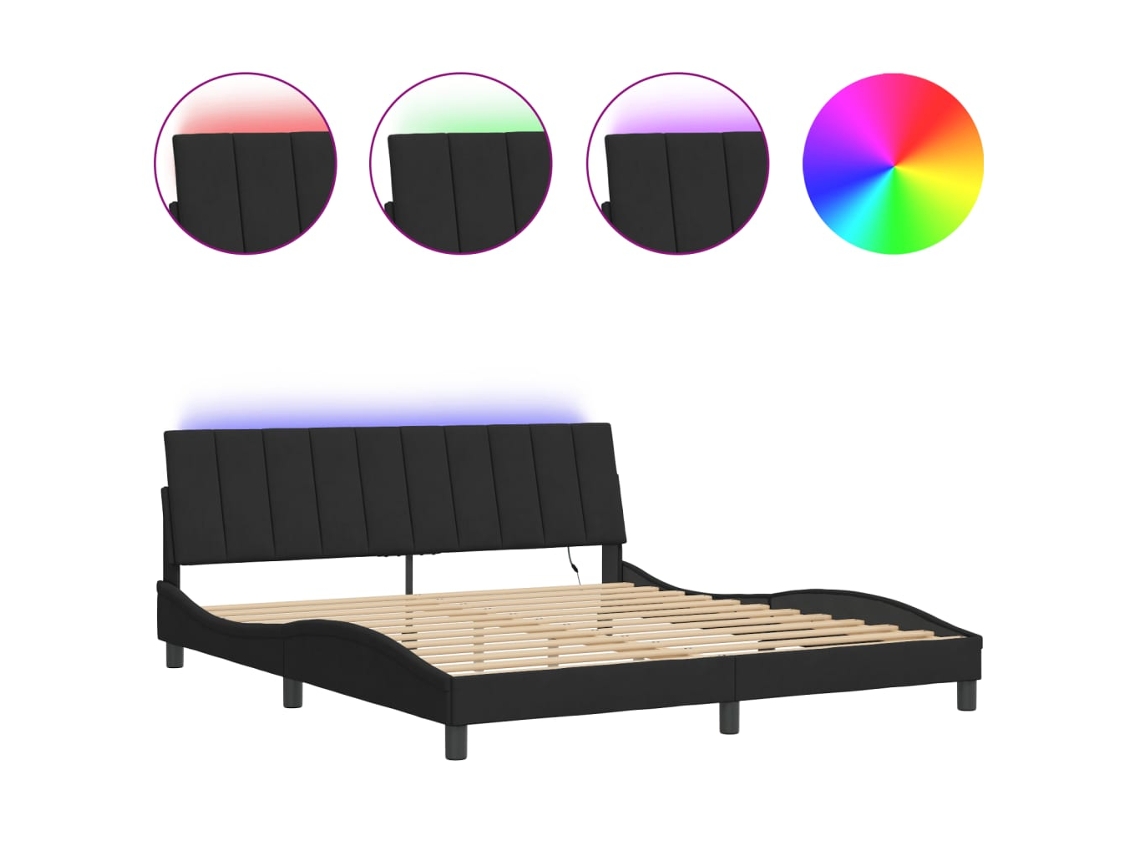 Estrutura de Cama com Led HANKO em Veludo Preto (180x200 cm)