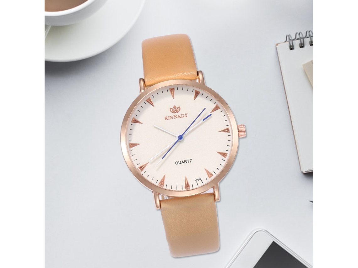 Reloj De Cuarzo Unisex Con Correa De Cuero Pu Zhoulianfa Color Beige
