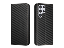 Capa De Couro Com Textura De Fibra De Carbono E Fecho Magnético Para Samsung Galaxy S23 Ultra 5g