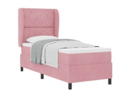 Cama Box com Colchão Cabeceira Rosa 200x80cm Veludo MAISON EXCLUSIVE