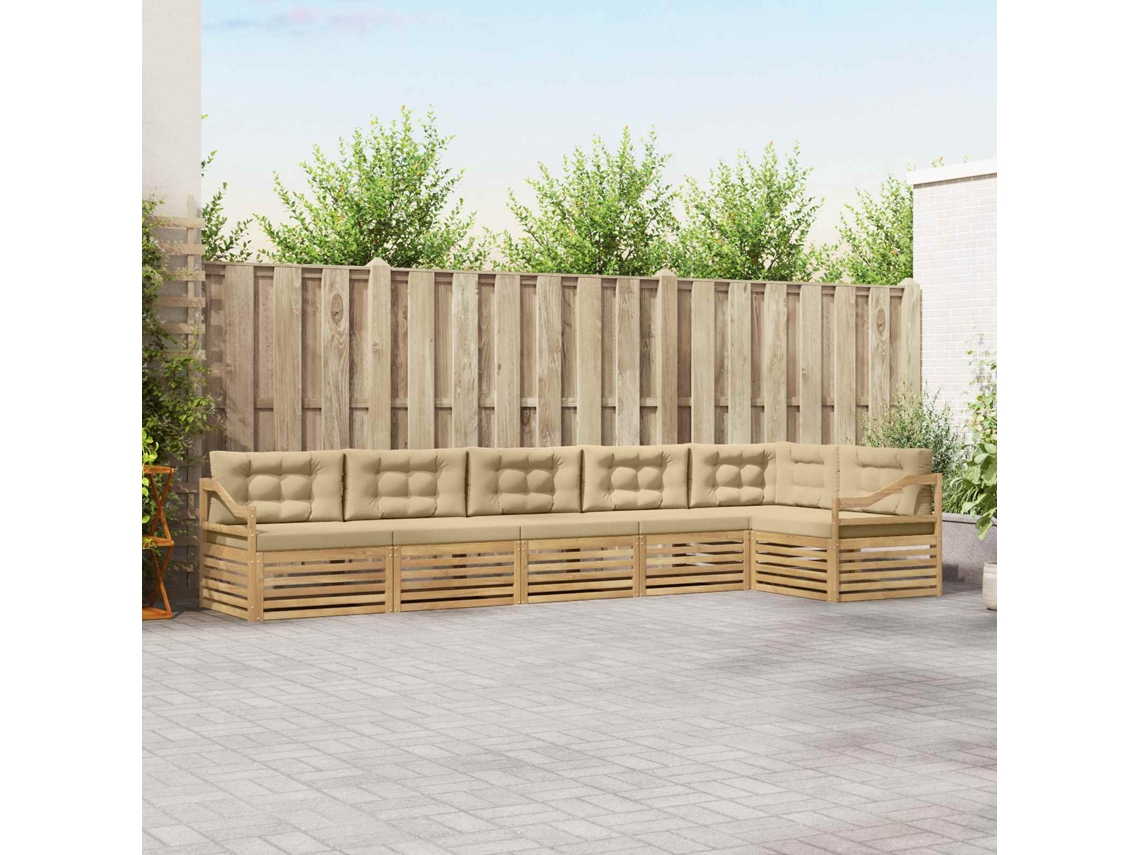Vidaxl Conjunto De Sofás Para Exterior 6 Unid. Branco E Bege Poliéster