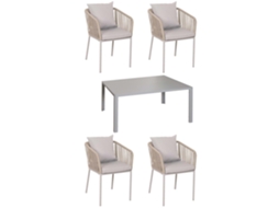 Lounge de Jardim Com Mesa 140x80 Cm + 4 Espreguiçadeiras Estrutura E Platô Em Alumínio E Corde Tressée Coussins Cinza Inclus 04_0010082