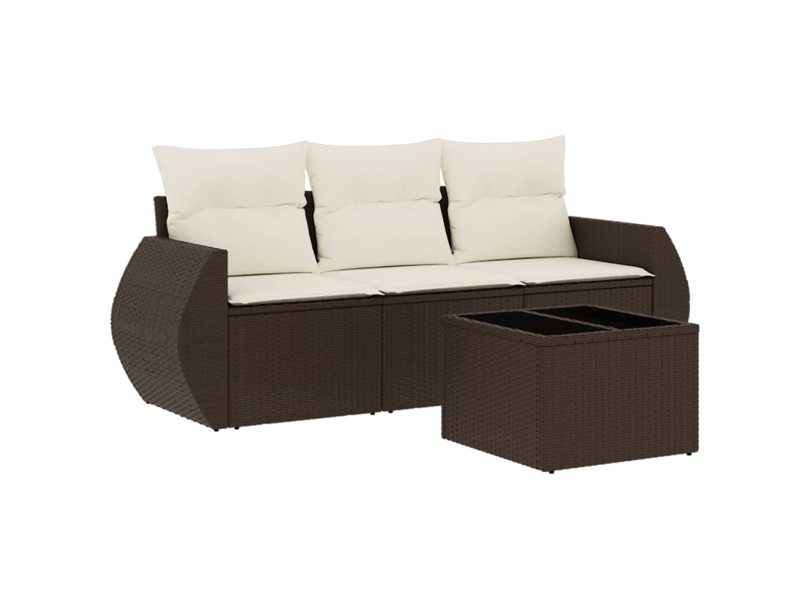 Conjunto de 4 Sofás de Jardim com Almofadões Vime Pe Castanho MAISON EXCLUSIVE (4 pcs)