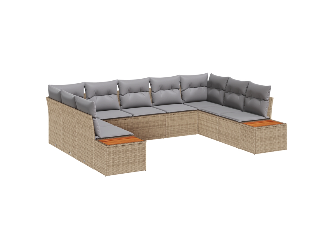 Conjunto 9 Conjunto De Móveis Para Exterior Vidaxl Bege Vime Pe (289 X 209 X 69 Cm)