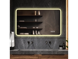 Espelho LED casa banho 60x120 cm - borda vidro fosco, luz frontal, antiembaçante, 3 cores, intensidade regulável, memória, horiz/vert, IP44 - prateado