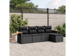 Vidaxl 5 Pcs Conjunto Sofás De Jardim Com Almofadões Vime Pe Preto