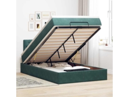 Estrutura De Cama Otomana Com Colchão Verde Escuro Veludo