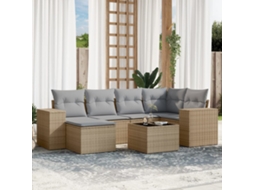 Vidaxl 7 Pcs Conjunto De Sofás P/ Jardim Com Almofadões Vime Pe Bege