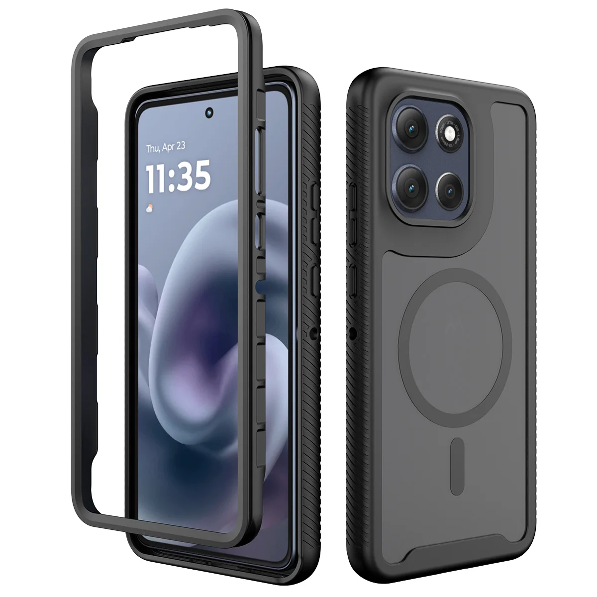 Capa Magnética Fosca À Prova De Choque Para Motorola Moto G56 (preta), Compatível Com Fixação Magnética.