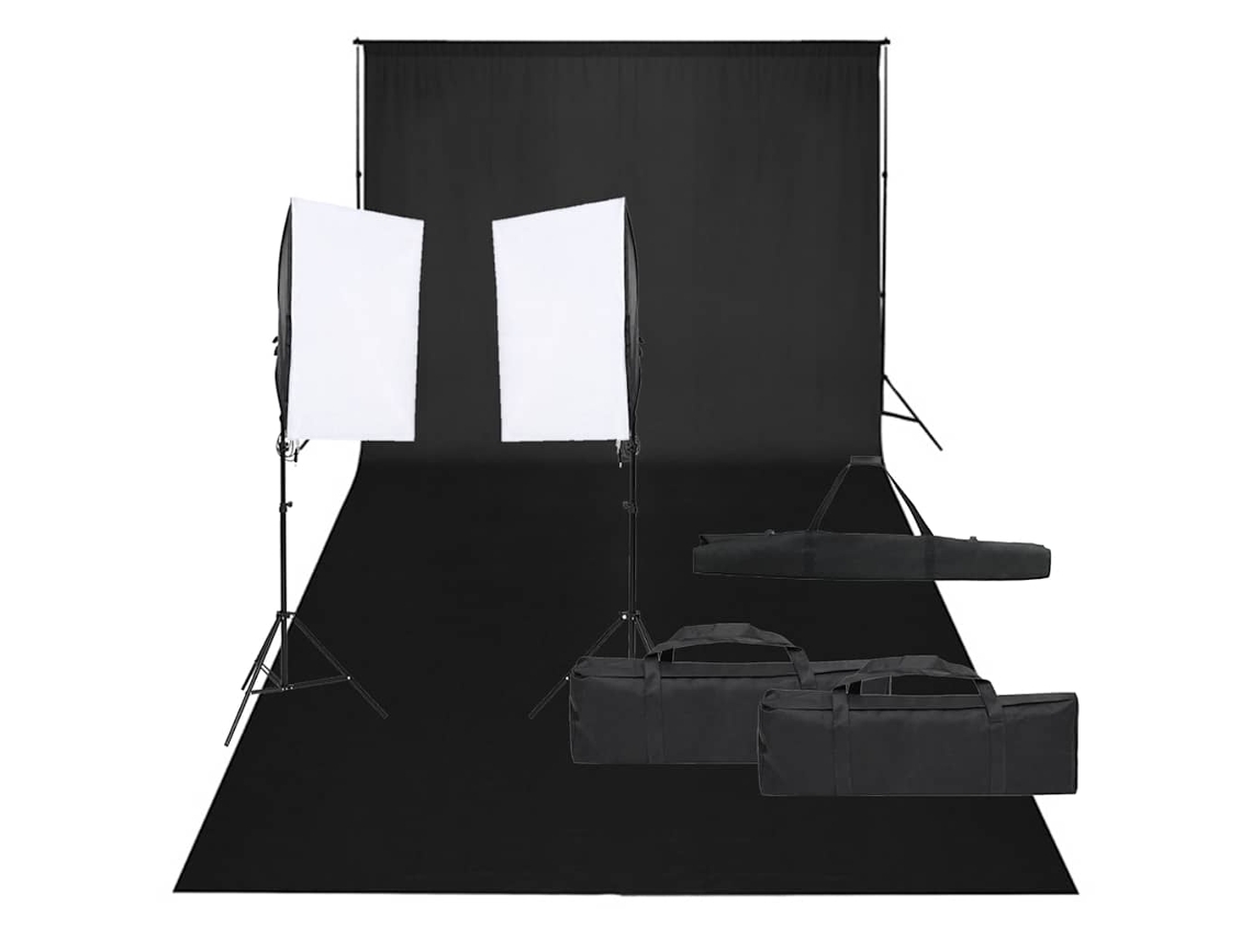 Vidaxl Kit De Estúdio Fotográfico Com Conjunto De Iluminação E Fundo