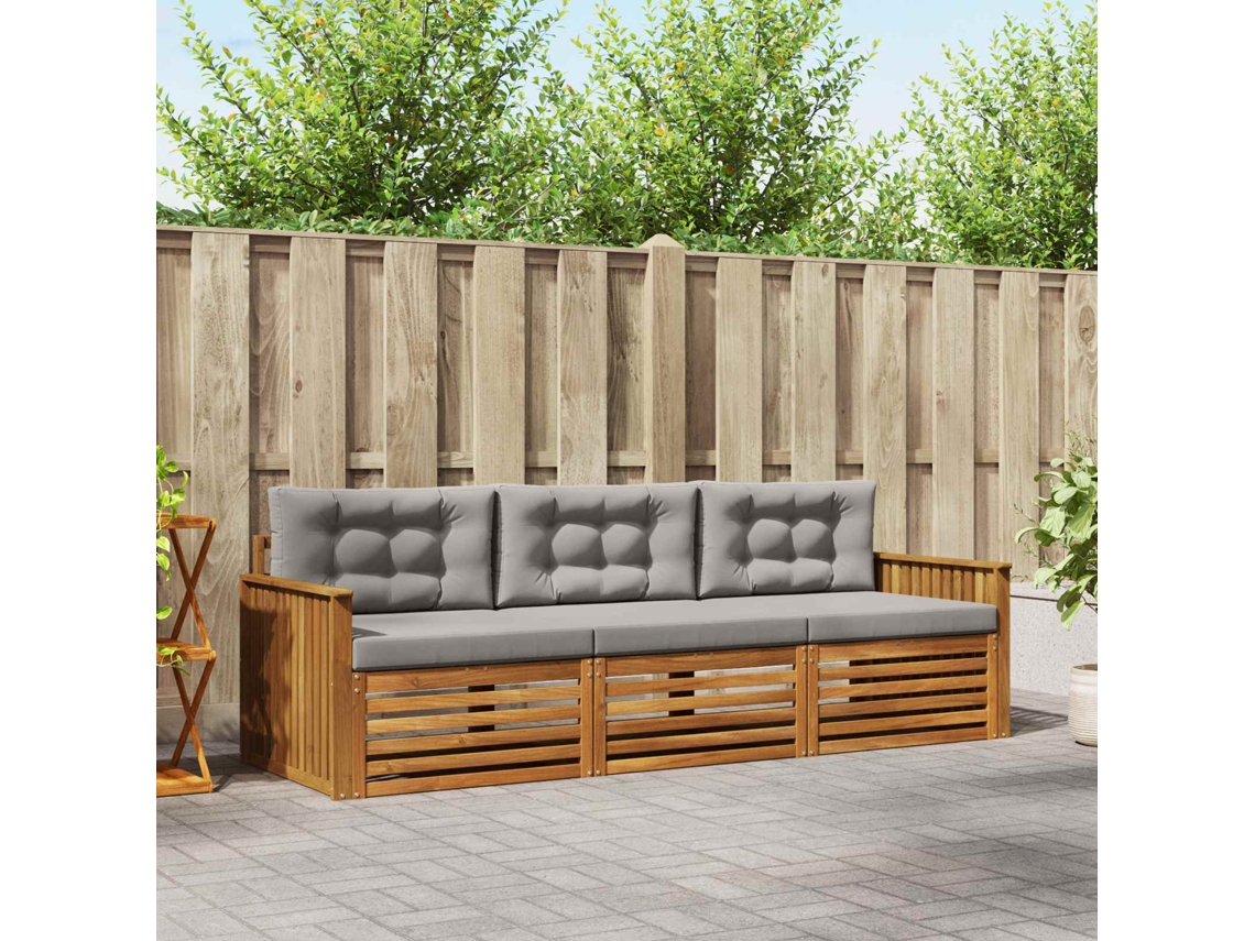 Vidaxl Conjunto De Sofás Para Exterior 3 Unid. Cinza Natural E Claro