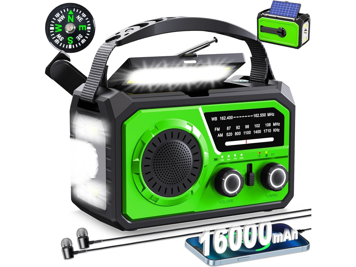Rádio de manivela AQUAFORGE com bateria externa 2000mah, lanterna, SOS, emergência, solar