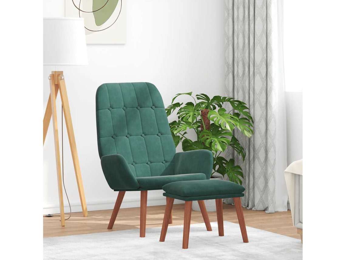 Vidaxl Cadeira De Descanso Com Banco P/ Pés Veludo Verde-escuro