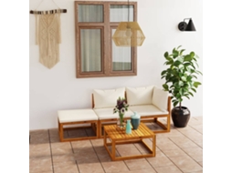 Vidaxl 4 Pcs Conj. Lounge Jardim C/ Almofadões Cor Creme Acácia Maciça