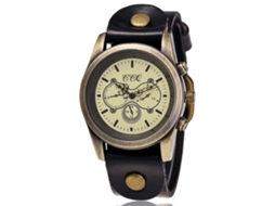 Reloj De Cuero Pu Redondo De Moda Retro Bronce Unisex Reloj De Cuarzo Negro