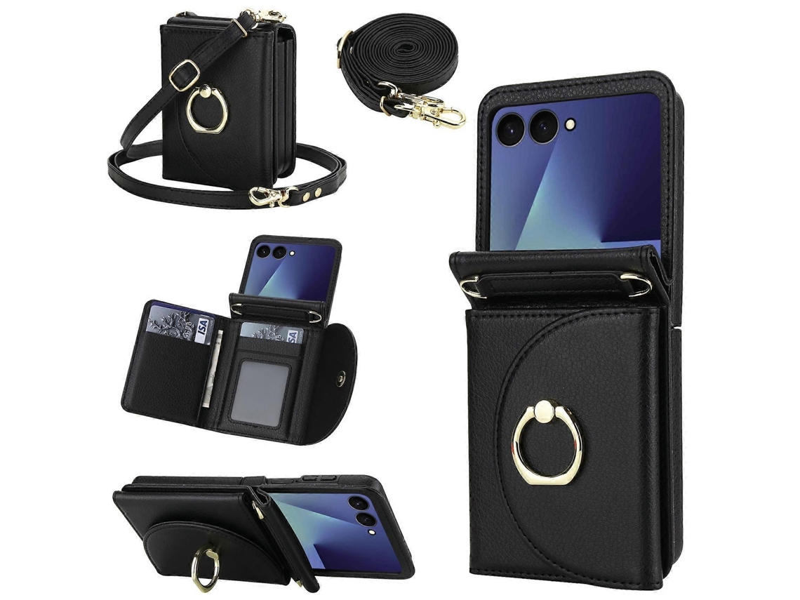 Capa Carteira Dobrável Transversal Com Fecho De Anel E Proteção Rfid Ym029 Para Samsung Galaxy Z Flip7 5g