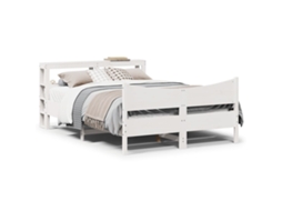 Estrutura De Cama Com Cabeceira 160x200 Cm Pinho Maciço Branco