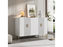 Móveis modernos multifuncionais brancos foscos com 4 portas e decoração dourada para sala de jantar 160x35x100cm Liptaptyn