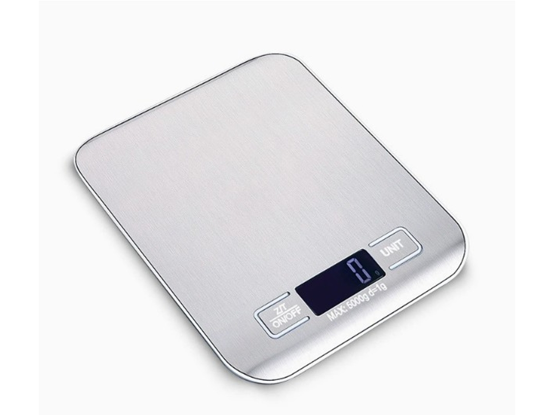 Balança De Cozinha Portátil 5kg/1g, Aço Inoxidável, Prata, Operada Por Bateria, Para Cozinhar E Assar