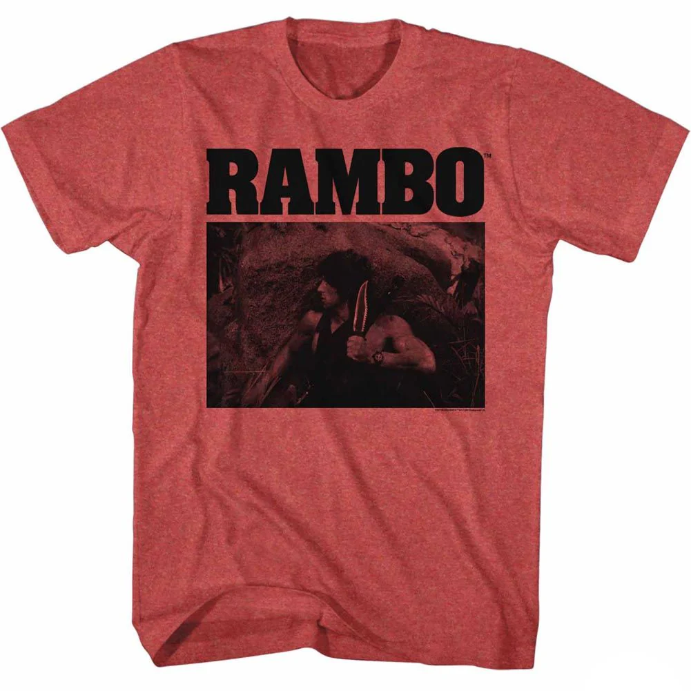 Unisex Adult T-shirt Rockinstone Rambo Movie Marine Heather Red Sizem