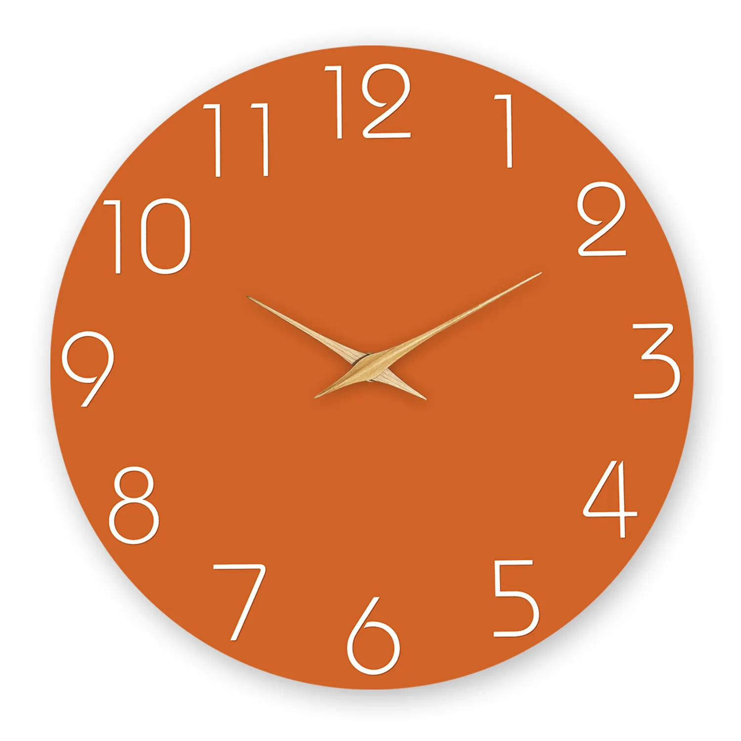 Relógio de Parede Moderno Minimalista em Madeira com Laranja Fundo Padrão (10 Polegadas), Relógio de Quartzo Silencioso.