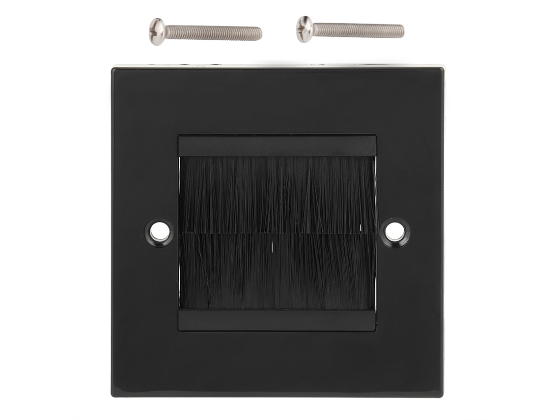 Placa de Parede com Escova para Cabos, Porta Tomada, Painel de Montagem Prevenção de Poeira Preto