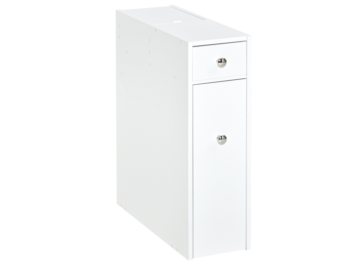 Armário Auxiliar De Casa De Banho Estreito Com 2 Gavetas E Compartimento Superior Com Tampa 17x48x58cm Branco
