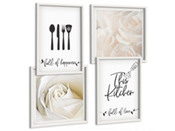 Composição De Quadros Cozinha Estilosa Decoração Vegetal Espelharte (4 Peças)