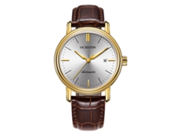 Reloj De Pulsera Ochstin De Cuero Autómatico Mechanical Calendario Hombre Oro Blanco