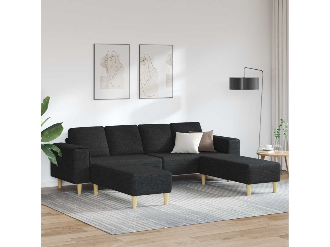 Vidaxl Sofá De Sala De Estar 3 Pcs Preto Poliéster