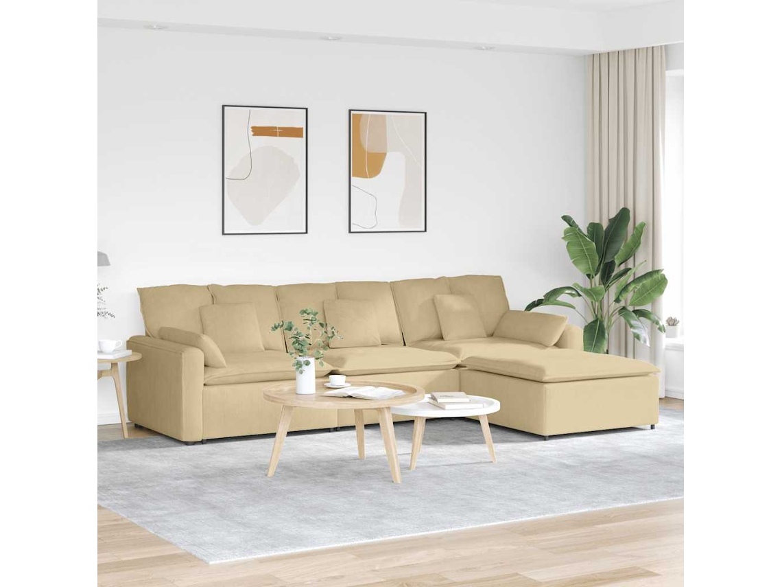Vidaxl Sofá Modular Com Pufes E Almofadas Verde Cinzento