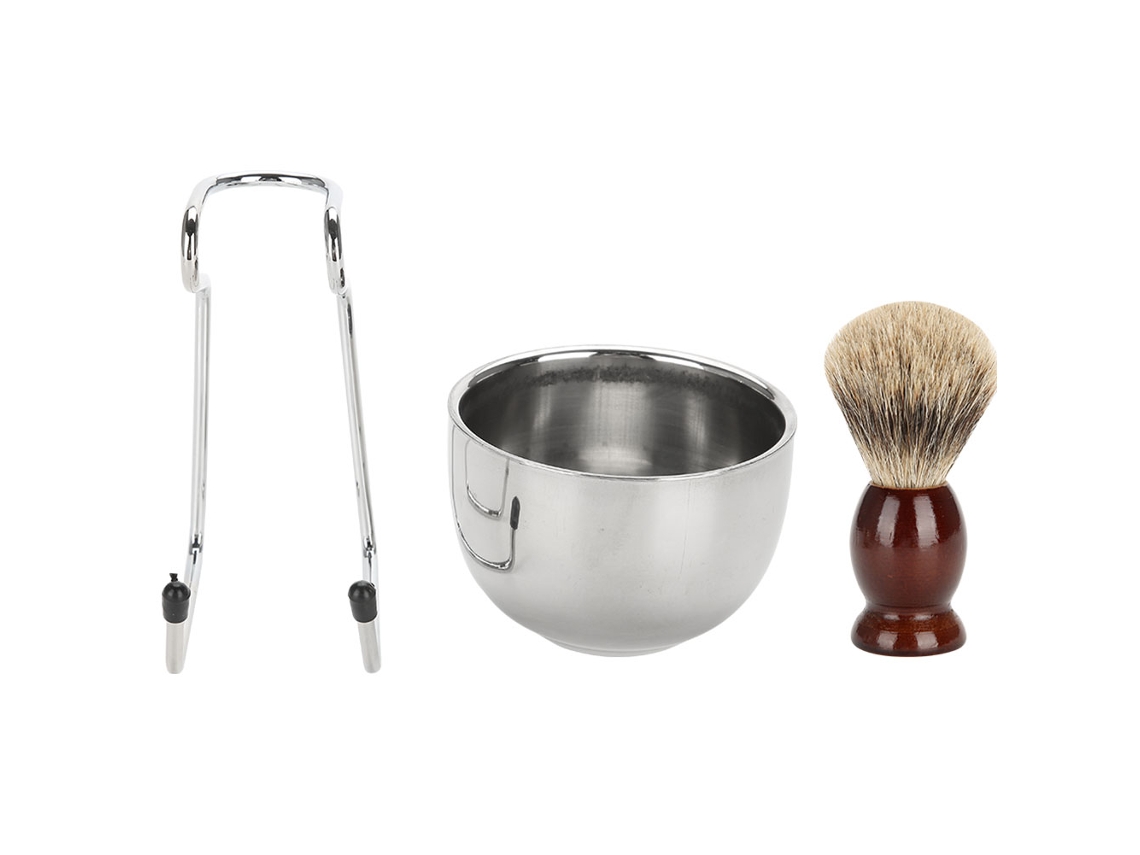 Kit De Barbear Profissional Com Xícara, Suporte E Escova De Aço Inoxidável 02