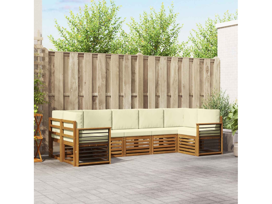 Vidaxl Conjunto De Sofá Sectional Com Almofada 7 Pcs Natural E Creme