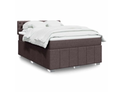 Cama Com Molas/colchão 140x190 Cm Tecido Castanho-escuro