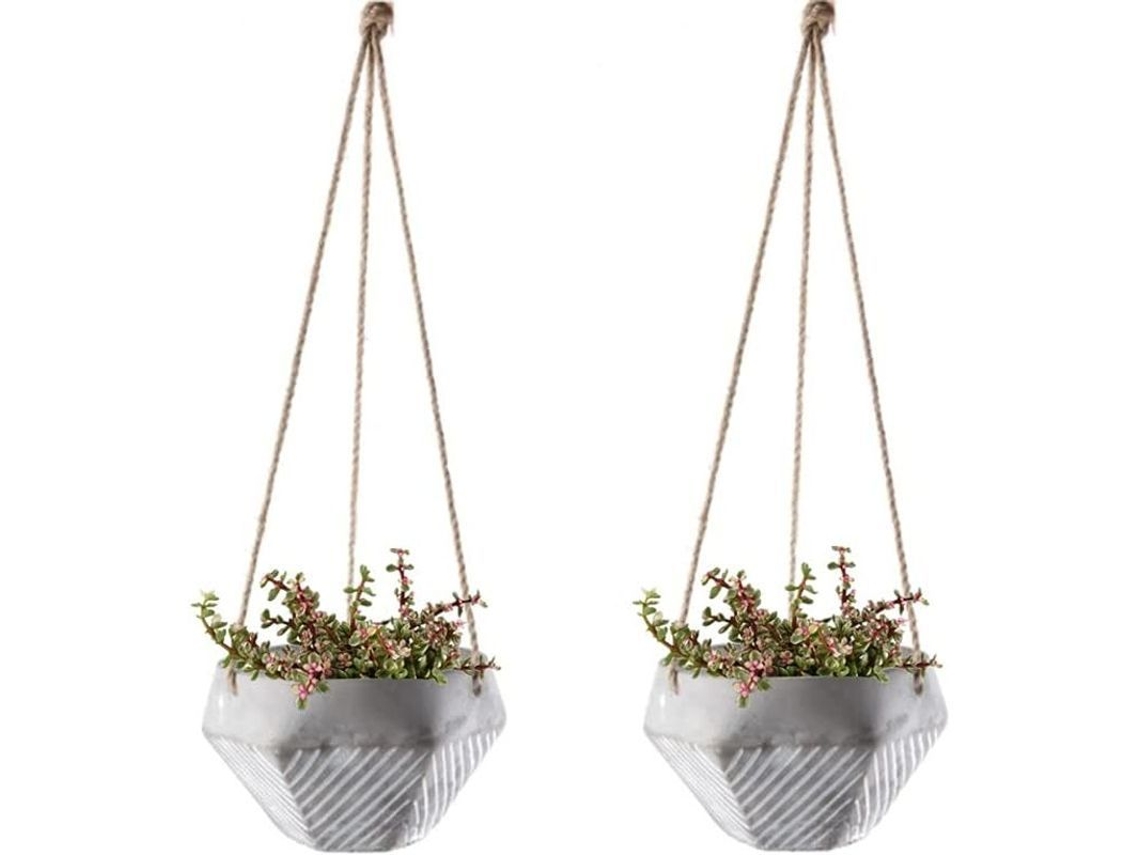 Macetas Colgantes De Cemento Com Corda De Palha Ajustável Para Plantas Interiores Exteriores 6x10cm