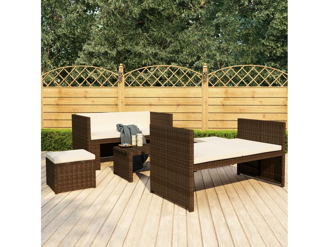 5 Pcs Conjunto Lounge Jardim C/ Almofadões Vime Pe Marrom Dkd Home Decor