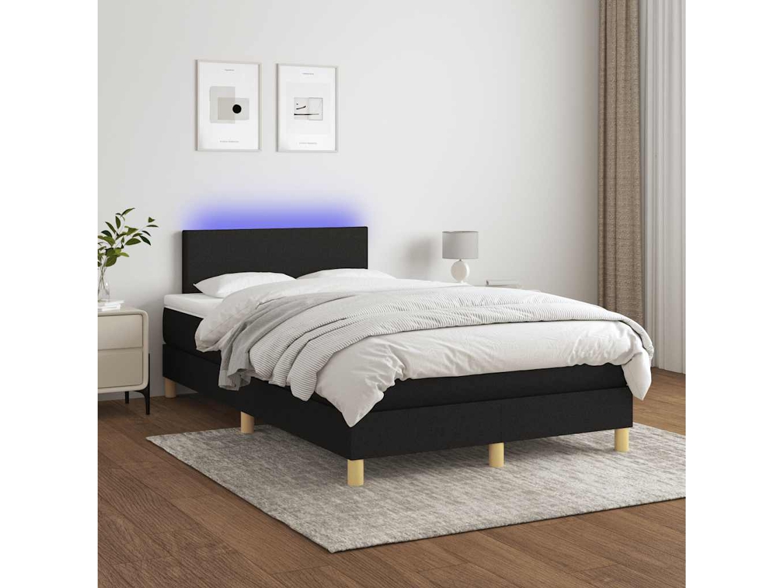 Vidaxl Cama Box Spring C/ Colchão E Led 120x200 Cm Tecido Preto