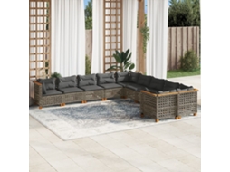 Vidaxl 10 Pcs Conjunto Sofás De Jardim C/ Almofadões Vime Pe Cinzento