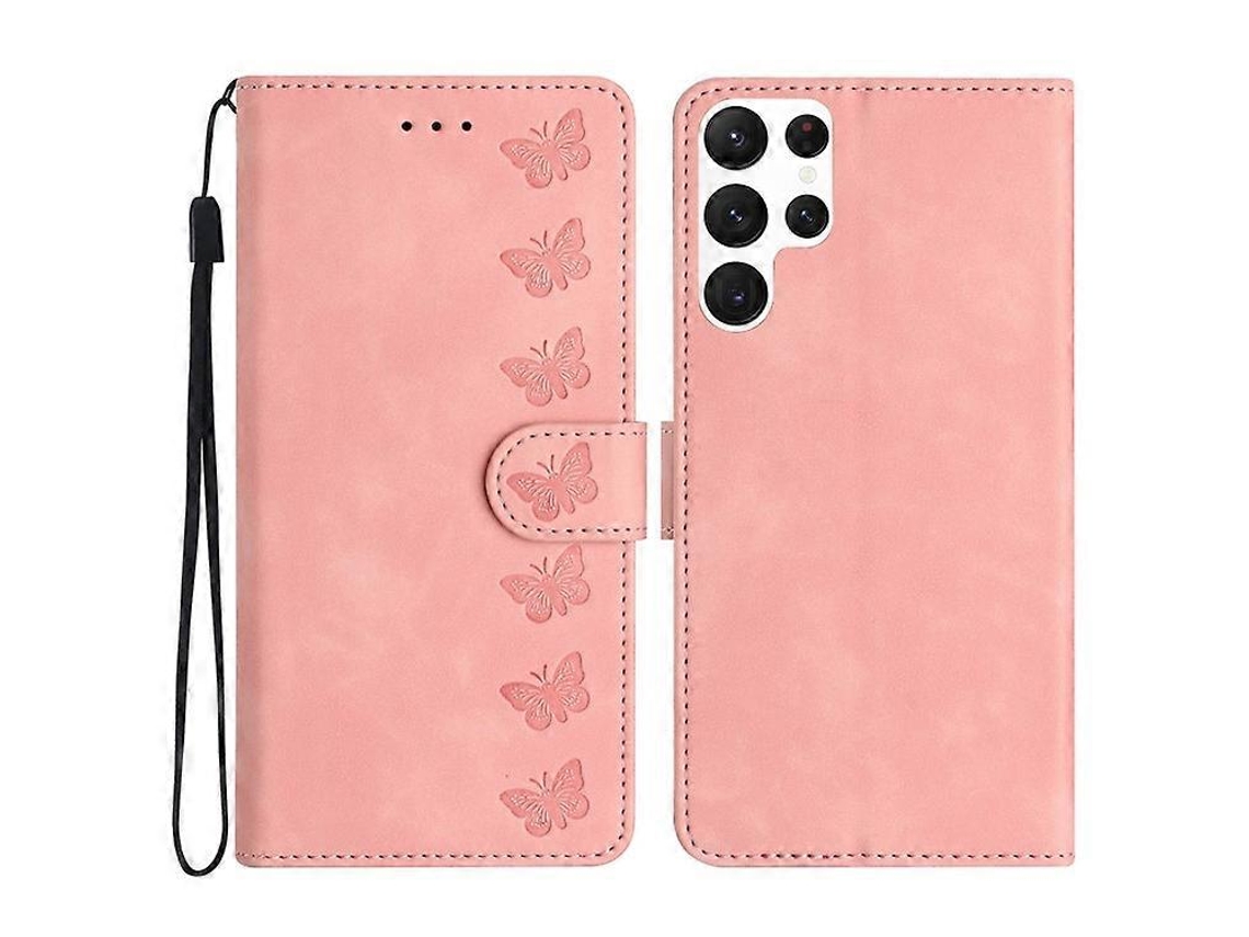 Capa De Couro Pu Com Estampa De Borboleta E Suporte Para Celular Compatível Com Samsung Galaxy S24 Ultra