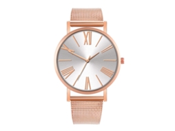 Reloj De Cuarzo De Pareja Con Correa De Malla Moda Dial Numeros Romanos Blanco Oro Rosa