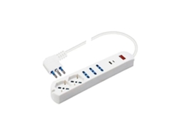Poly Pool Pp2535 Soquete 5: 5 Tomadas 10-16 a 2 Plugue Usb Ac 10 a Branco POLYPOOL