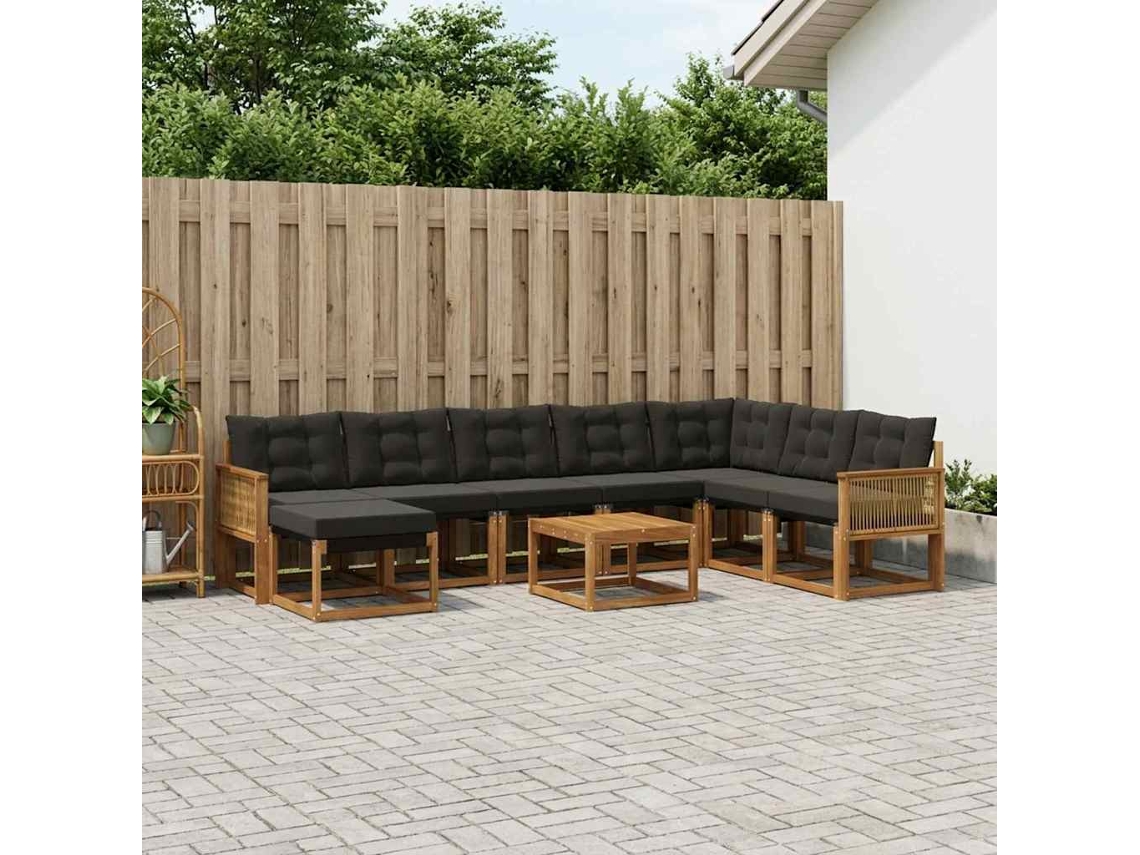 Vidaxl Conjunto De Sofás Para Exterior 9 Unid. Natural E Preto