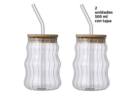 Copo de Vidro com Canudo de 500ml, Tipo Pote de Conserva, para Suco, Café Ou Leite. MDUG (estilo B, 2 Peças)