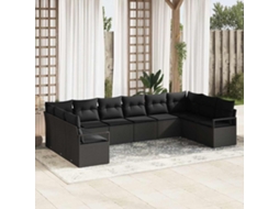 Vidaxl Conjunto De Sofás Com Almofada 10 Pcs Preto Vime Pe