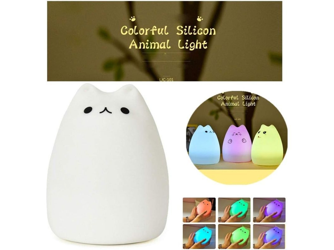 Lâmpada De Noite Gato De Silicone Led, 7 Cores, Modo De Luz Branca, Controle Táctil, Bateria Recarregável